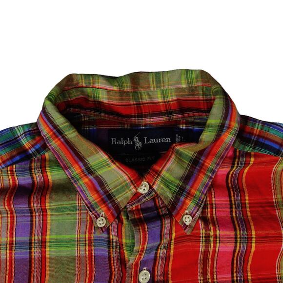 Ralph Lauren Y2K 90s Vintage Colorful Plaid Check Button Up Shirt Men's Large - Picture 2 of 6